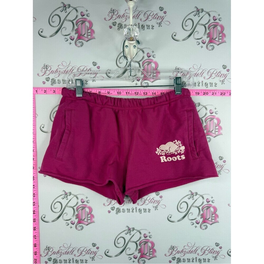 Roots shorts cream logo bum Magenta Women’s Shorts with Cream Logo